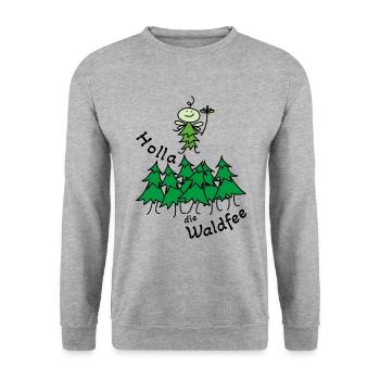 Lustige Fee im Wald Waldfee (b) - Unisex Pullover - Weißgrau meliert - Vorne - Alina (178cm) & Michal (187cm)