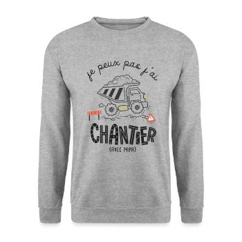 Je peux pas j ai Chantier humour naissance - Sweat-shirt Unisexe - gris chiné - Devant - Alina (178cm) & Michal (187cm)