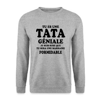Une tata géniale et une marraine formidable - Sweat-shirt Unisexe - gris chiné - Devant - Alina (178cm) & Michal (187cm)
