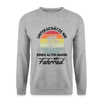 Alter Mann Fahrrad Opa Großvater Papa Geschenk Fun - Unisex Pullover - Weißgrau meliert - Vorne - Alina (178cm) & Michal (187cm)