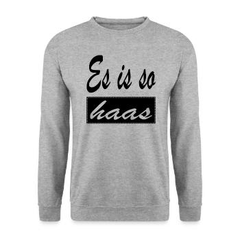 Es is so haas Dialekt Wien Österreich schwarz - Unisex Pullover - Weißgrau meliert - Vorne - Alina (178cm) & Michal (187cm)