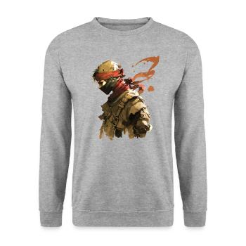 Ninja Master Motif - Unisex Sweatshirt - salt & pepper - Front - Alina (178cm) & Michal (187cm)