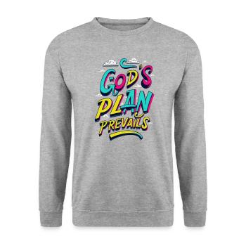 Gottes Plan setzt sich durch: Christliche Botschaft - Unisex Pullover - Weißgrau meliert - Vorne - Alina (178cm) & Michal (187cm)