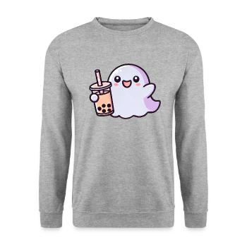 Süßer Geister Bubble Tee Halloween - Unisex Pullover - Weißgrau meliert - Vorne - Alina (178cm) & Michal (187cm)