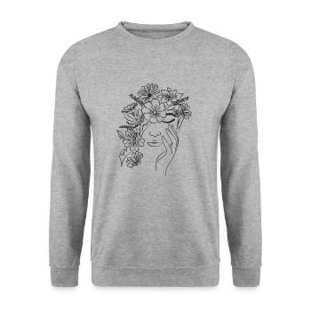 Gesicht Blumen - Unisex Pullover - Weißgrau meliert - Vorne - Alina (178cm) & Michal (187cm)