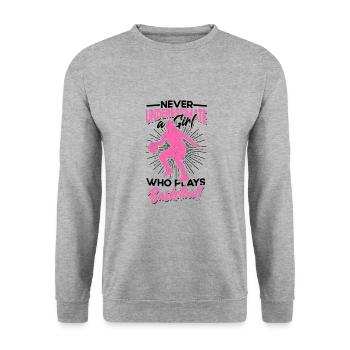 Ne sous-estimez jamais une fille qui joue au basket-ball - Sweat-shirt Unisexe - gris chiné - Devant - Alina (178cm) & Michal (187cm)