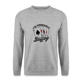 Ich bluffe wahrscheinlich Poker Spielkarten - Karte - Unisex Pullover - Weißgrau meliert - Vorne - Alina (178cm) & Michal (187cm)