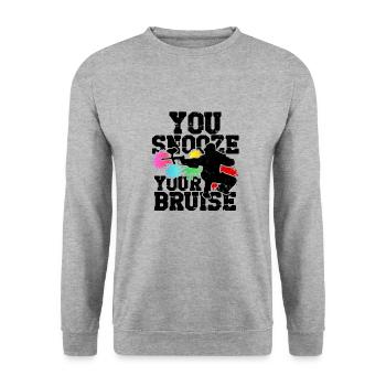 Funny Paintball You Snooze You Bruise - Team - Unisex Sweatshirt - salt & pepper - Front - Alina (178cm) & Michal (187cm)