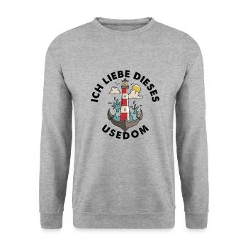 Ich liebe dieses Usedom Ostsee - Leuchtturm Anker - Unisex Pullover - Weißgrau meliert - Vorne - Alina (178cm) & Michal (187cm)