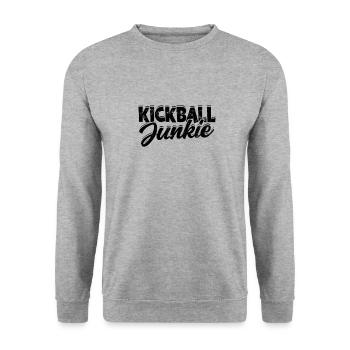 Kickball Junkie Cool Kick Ball - Teamspieler - Unisex Pullover - Weißgrau meliert - Vorne - Alina (178cm) & Michal (187cm)