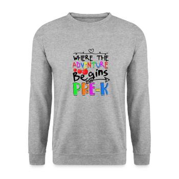 Où commence l’aventure pre k - Enfants - Sweat-shirt Unisexe - gris chiné - Devant - Alina (178cm) & Michal (187cm)