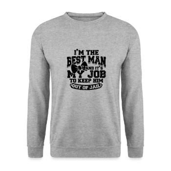 Ich bin der Trauzeuge und es ist meine Aufgabe, ihn draußen zu halten - Unisex Pullover - Weißgrau meliert - Vorne - Alina (178cm) & Michal (187cm)