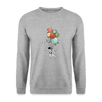 Astronaut holding Planet Balloons Space - - Unisex Sweatshirt - salt & pepper - Front - Alina (178cm) & Michal (187cm)
