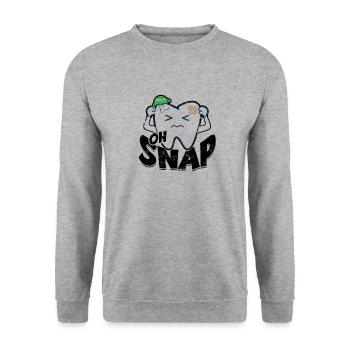 Oh Snap - Zahn Zähne Zahnmedizin Zahnchirurgie - Unisex Pullover - Weißgrau meliert - Vorne - Alina (178cm) & Michal (187cm)