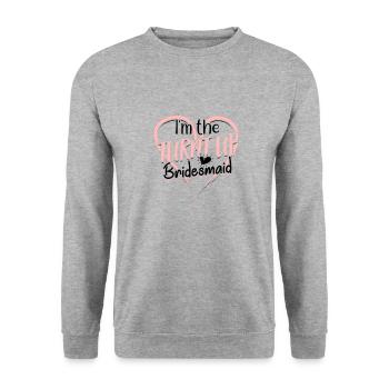 Ich bin die aufgedrehte Brautjungfer - Brautjungfernhochzeit - Unisex Pullover - Weißgrau meliert - Vorne - Alina (178cm) & Michal (187cm)
