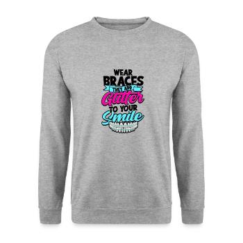Tragen Sie Zahnspangen, die Ihrem Lächeln Glitzer verleihen - Zahn - Unisex Pullover - Weißgrau meliert - Vorne - Alina (178cm) & Michal (187cm)
