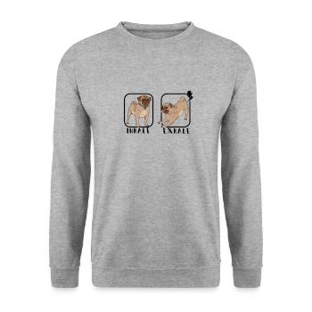 Inhale Exhale - amoureux des carlins - Sweat-shirt Unisexe - gris chiné - Devant - Alina (178cm) & Michal (187cm)