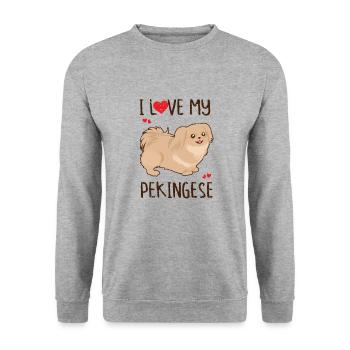 J’aime mon pékinois - amoureux pékinois - Sweat-shirt Unisexe - gris chiné - Devant - Alina (178cm) & Michal (187cm)