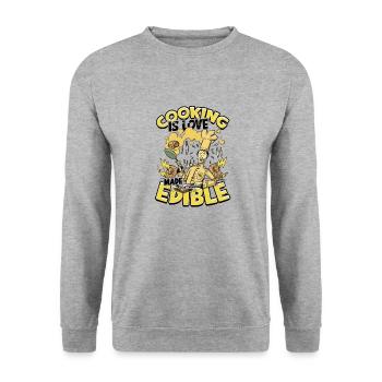 Kochen ist essbar gemachte Liebe - Kochen - Unisex Pullover - Weißgrau meliert - Vorne - Alina (178cm) & Michal (187cm)