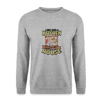 Ich habe eine Küche, weil sie mit dem Haus kam - - Unisex Pullover - Weißgrau meliert - Vorne - Alina (178cm) & Michal (187cm)