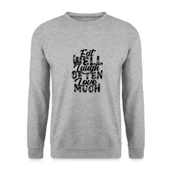 Gut essen, oft lachen, viel lieben - Kochen - Unisex Pullover - Weißgrau meliert - Vorne - Alina (178cm) & Michal (187cm)