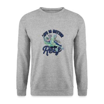 Das Leben am Rif ist besser - Reef - Unisex Pullover - Weißgrau meliert - Vorne - Alina (178cm) & Michal (187cm)