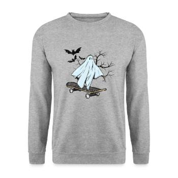Lustiges Gespenst Skateboard Halloween Geschenk - Unisex Pullover - Weißgrau meliert - Vorne - Alina (178cm) & Michal (187cm)