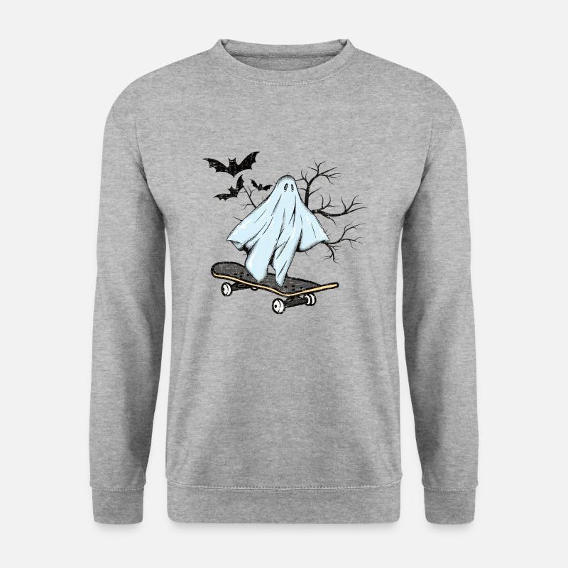 Lustiges Gespenst Skateboard Halloween Geschenk - Unisex Pullover - Weißgrau meliert