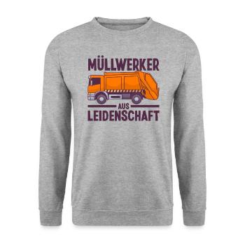 Müllmann Müllabfuhr Müllwerker Lustige Sprüche - Unisex Pullover - Weißgrau meliert - Vorne - Alina (178cm) & Michal (187cm)