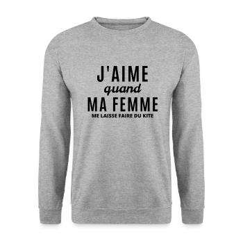 J'aime quand ma femme me laisse faire du kite - Sweat-shirt Unisexe - gris chiné - Devant - Alina (178cm) & Michal (187cm)