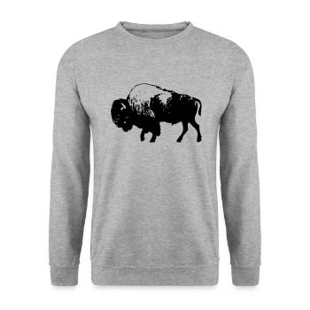 Bison - Wisent - Büffel - Buffalo - Unisex Pullover - Weißgrau meliert - Vorne - Alina (178cm) & Michal (187cm)
