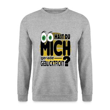 Sprüche Geblicktfickt Lustig Schauen Gucken - Unisex Pullover - Weißgrau meliert - Vorne - Alina (178cm) & Michal (187cm)