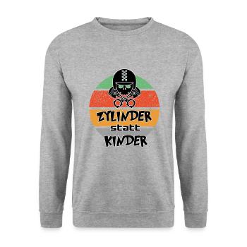 Sprüche Autofahrer Zylinder statt Kinder - Unisex Pullover - Weißgrau meliert - Vorne - Alina (178cm) & Michal (187cm)
