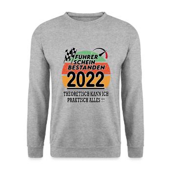 Lkw Motorrad Auto Führerschein bestanden - Unisex Pullover - Weißgrau meliert - Vorne - Alina (178cm) & Michal (187cm)