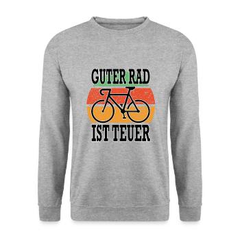 Sprüche Fahrradfahrer Guter Rad teuer - Unisex Pullover - Weißgrau meliert - Vorne - Alina (178cm) & Michal (187cm)