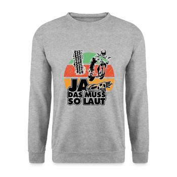 Motorradfahrer Sprüche Zu Laut Alt - Unisex Pullover - Weißgrau meliert - Vorne - Alina (178cm) & Michal (187cm)