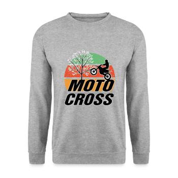 Motorradfahrer Motorradfahrerin Moto Cross - Unisex Pullover - Weißgrau meliert - Vorne - Alina (178cm) & Michal (187cm)