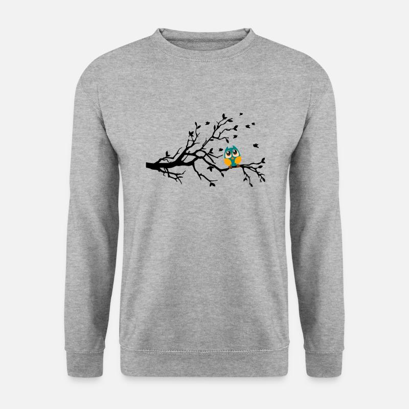 Eule-Ast - Unisex Pullover - Weißgrau meliert
