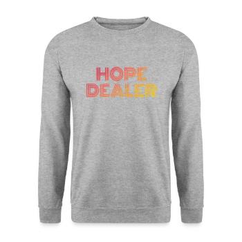 Hope Dealer - Christian Zitate - Unisex Pullover - Weißgrau meliert - Vorne - Alina (178cm) & Michal (187cm)