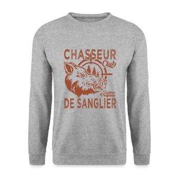 Chassé chasseur de sanglier cadeau cool chasse - Sweat-shirt Unisexe - gris chiné - Devant - Alina (178cm) & Michal (187cm)