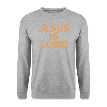 Jesus ist Herr - Christliches Zitat - Unisex Pullover - Weißgrau meliert - Vorne - Alina (178cm) & Michal (187cm)
