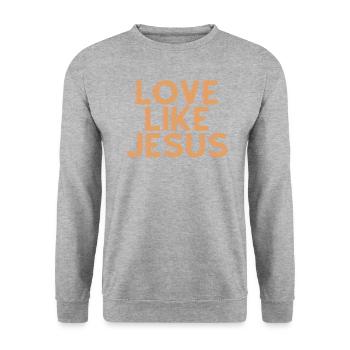 Liebe wie Jesus - Christliches Zitat - Unisex Pullover - Weißgrau meliert - Vorne - Alina (178cm) & Michal (187cm)
