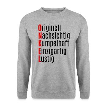 Onkel Geschenk lustig von Neffe Nichte - Unisex Pullover - Weißgrau meliert - Vorne - Alina (178cm) & Michal (187cm)