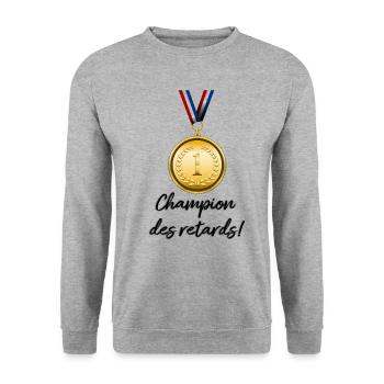 champion des retards - Sweat-shirt Unisexe - gris chiné - Devant - Alina (178cm) & Michal (187cm)