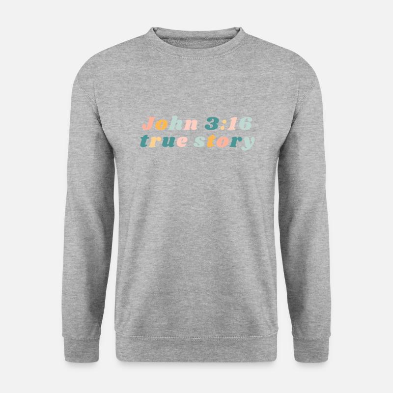Johannes 3:16 Wahre Geschichte Glückliche bunte Stimmung Christian - Unisex Pullover - Weißgrau meliert