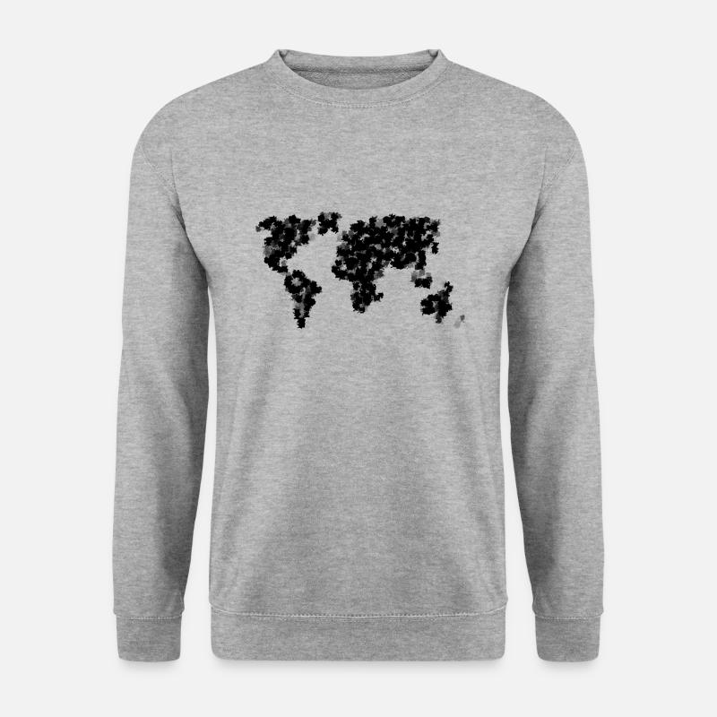 Weltkarte im Laub-Design - Unisex Pullover - Weißgrau meliert