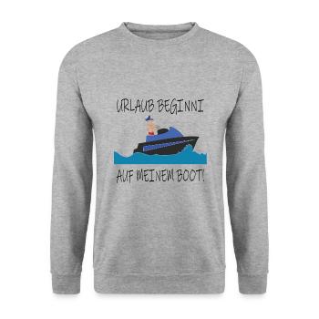 Urlaub beginnt auf mein Boot Sommer Meer Kapitän - Unisex Pullover - Weißgrau meliert - Vorne - Alina (178cm) & Michal (187cm)