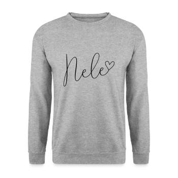 Nele First Name Name Name Day - Unisex Sweatshirt - salt & pepper - Front - Alina (178cm) & Michal (187cm)