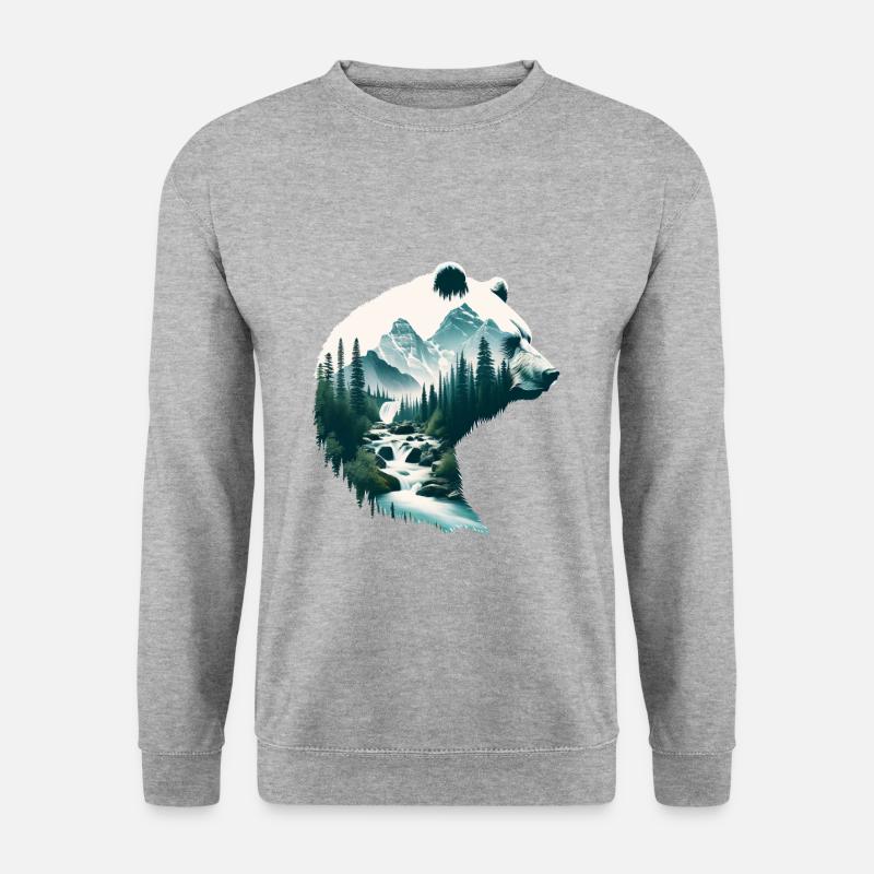 Double Exposure Bear - Unisex Pullover - Weißgrau meliert