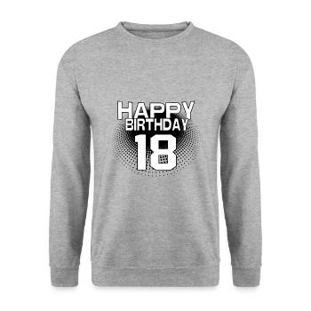 18 Happy Birthday Cool Bestseller Vintage Design - Unisex Pullover - Weißgrau meliert - Vorne - Alina (178cm) & Michal (187cm)
